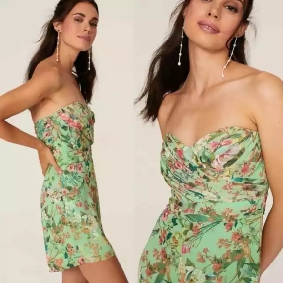 Jay Godfrey Lydia Chiffon Ruched Floral Strapless Romper Playsuit in 6 - Picture 2 of 9